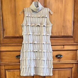 Calvin Klein Sleeveless Turtleneck Mini Dress - Cream